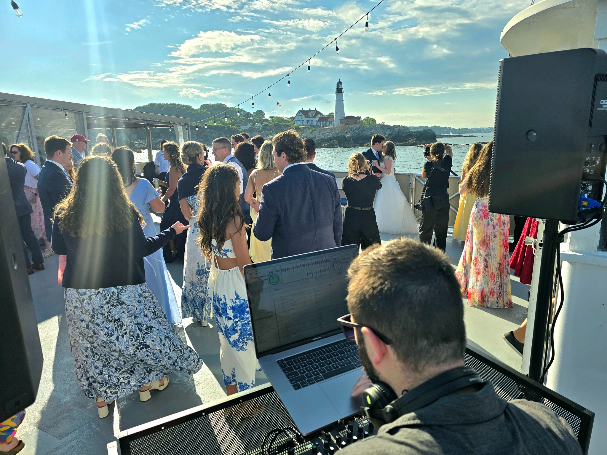 Waterfront wedding DJ setup